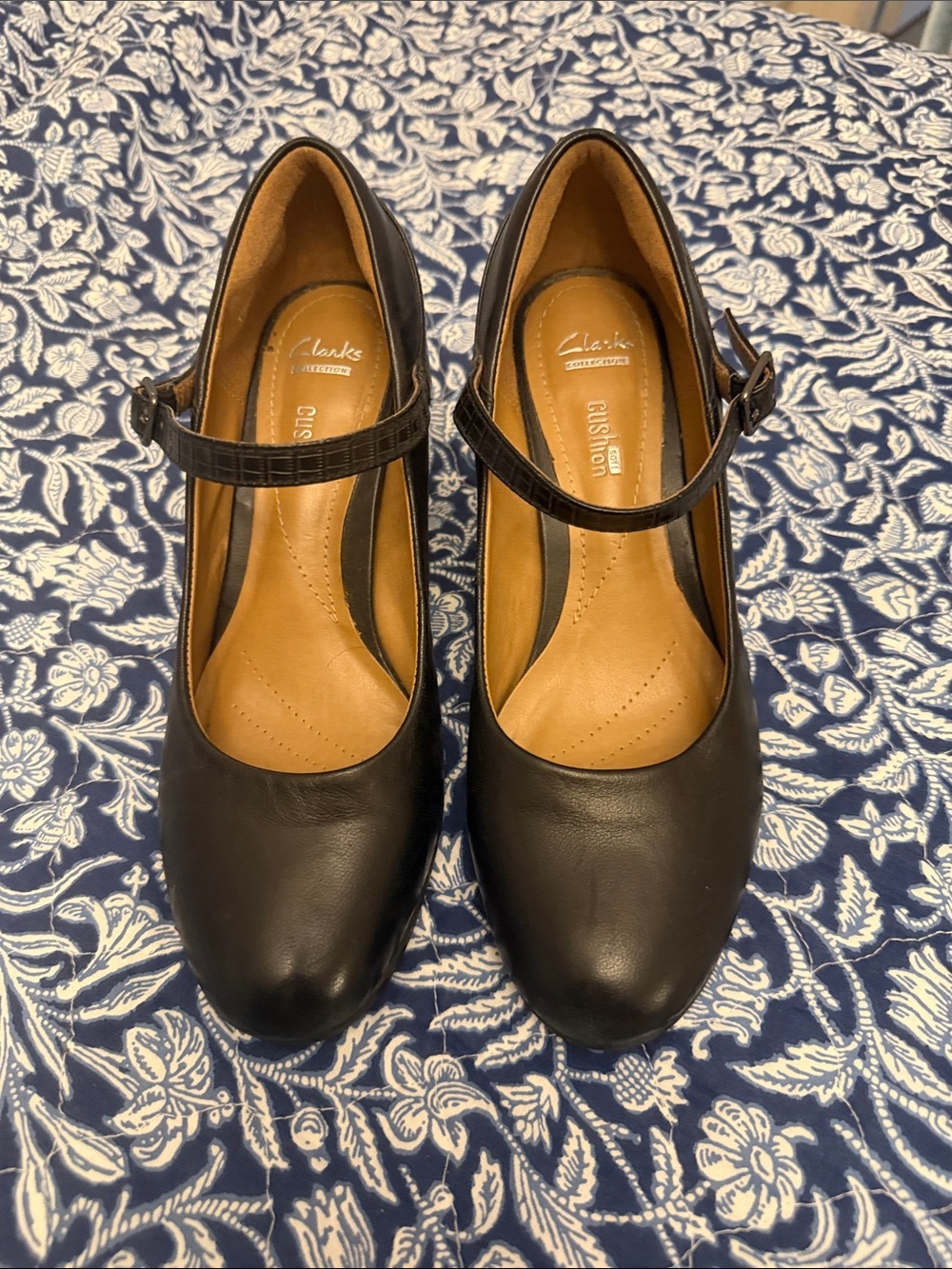 Clarks Black Mary Jane Heels with Strap
